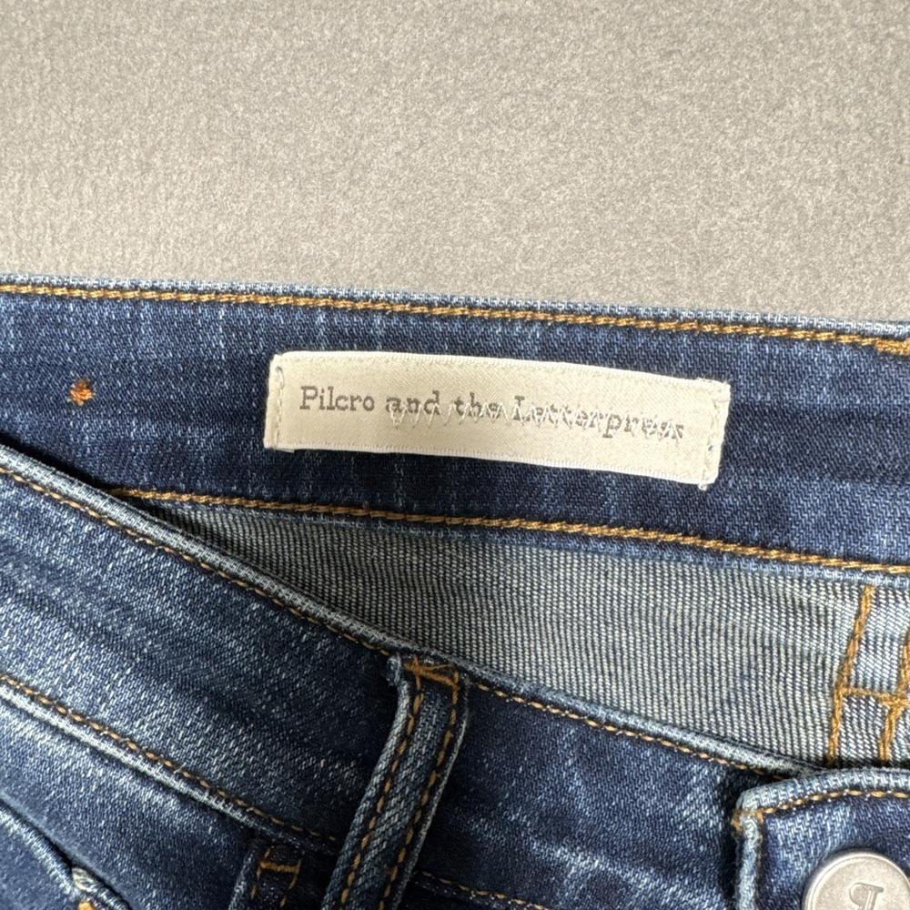 Pilcro Anthropologie Stet Jeans Womens Sz 30x27 Distressed Crop Faded Dark Denim - Picture 8 of 12